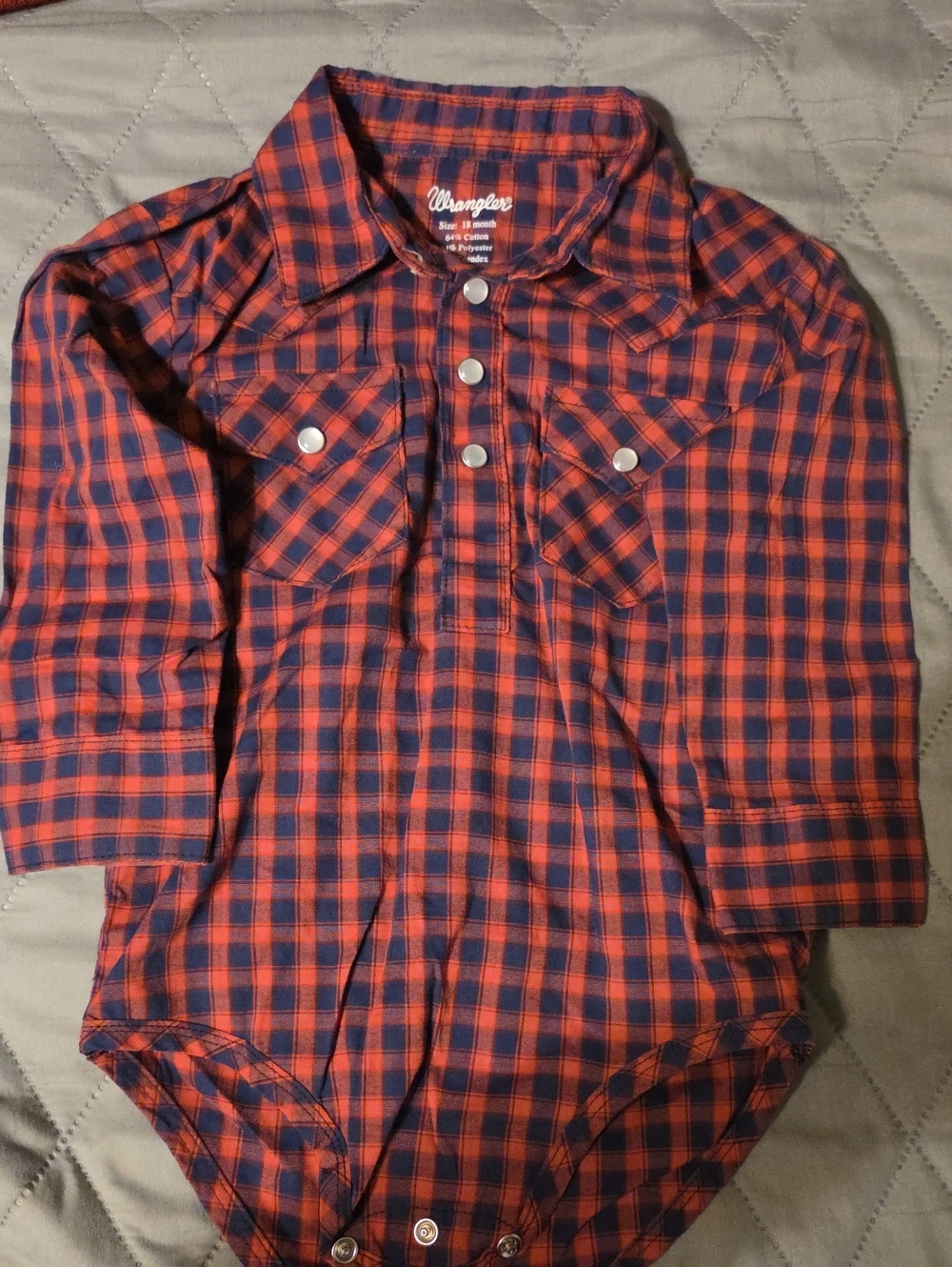 Wrangler Red & Navy Plaid Western Bodysuit Shirt
